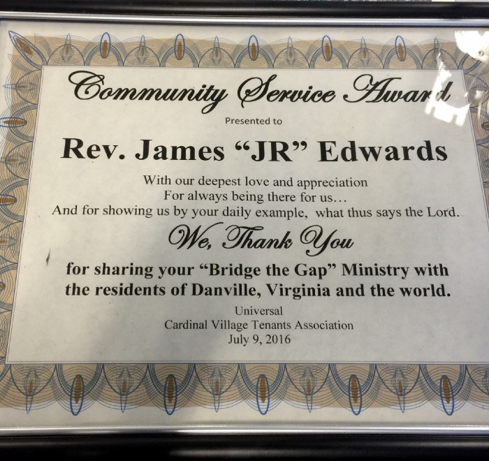 Community Service Award on July 9, 2016